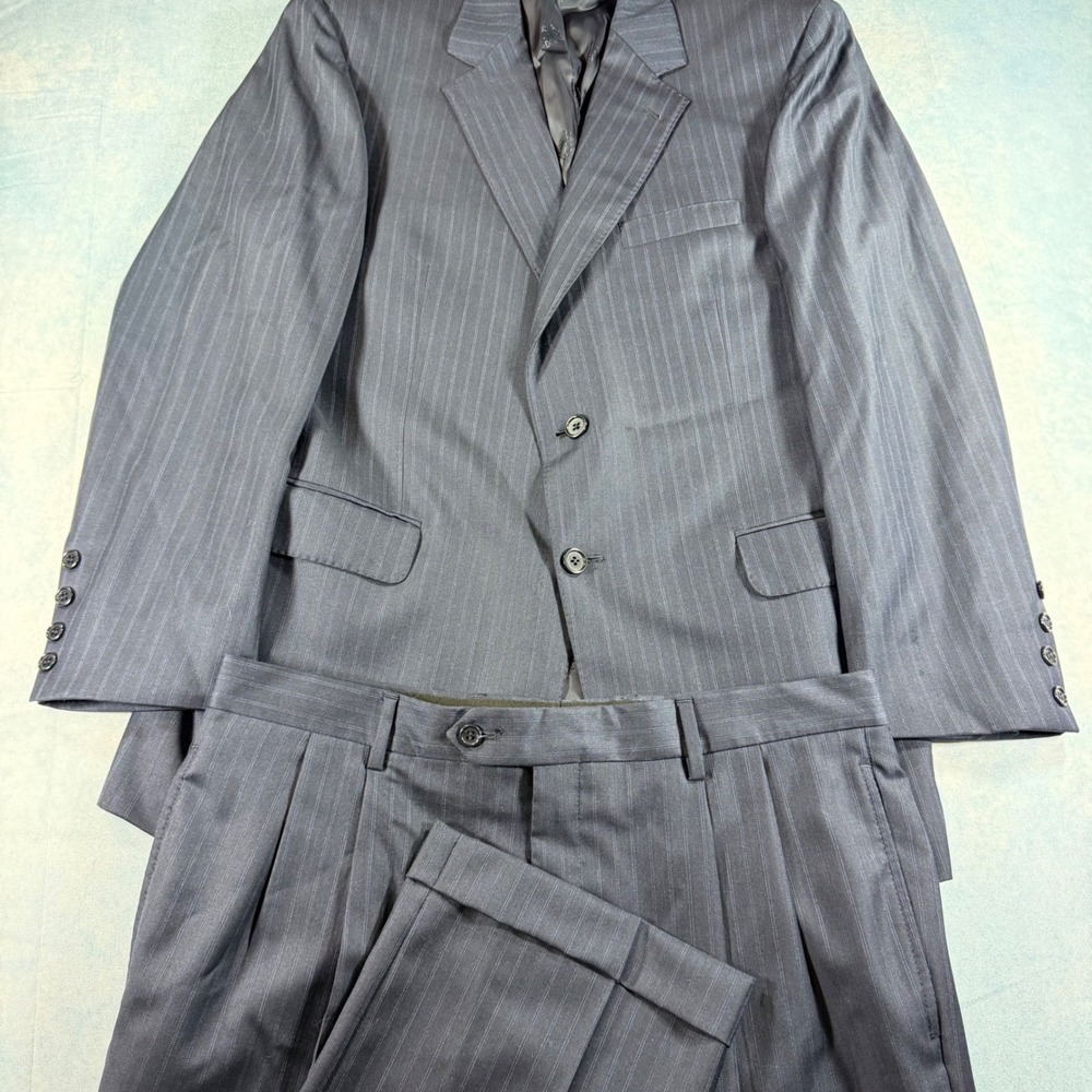 Jos A Bank Suit Men's‎ Navy Blue Pinstripe 2 Piece Wool Suit Pants 42R 36x30